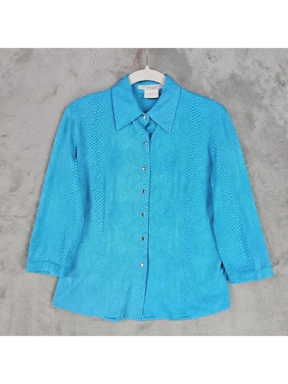 Vertigo Paris Snap Front Shirt Womens S Blue Animal Print Collared Basic Top